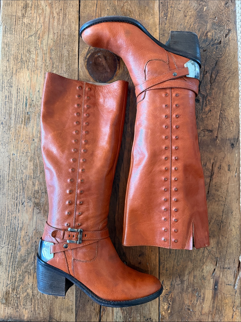 Donald Pliner Pumpkin Brown Studded Leather Vintage Bara Boots Size 8 — image 2 of 7